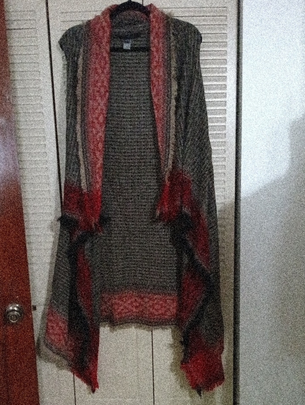 Marc New York Black and Red Open-Front Knit Poncho